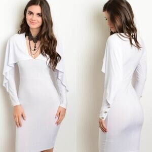 Auditions Bodycon Small Cap Frill Gold Accent Dress S White Sheer Slim Fit